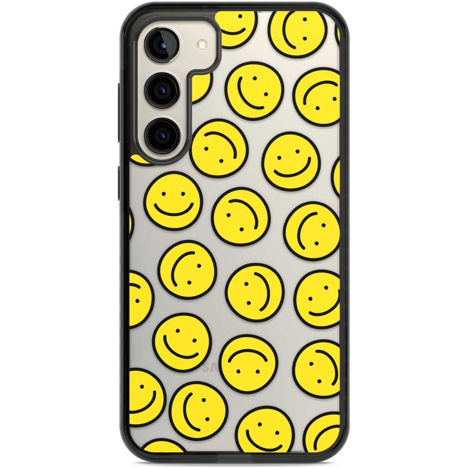 Happy Face Clear Pattern Phone Case Samsung S22 Plus / Black Impact Case,Samsung S23 Plus / Black Impact Case Blanc Space
