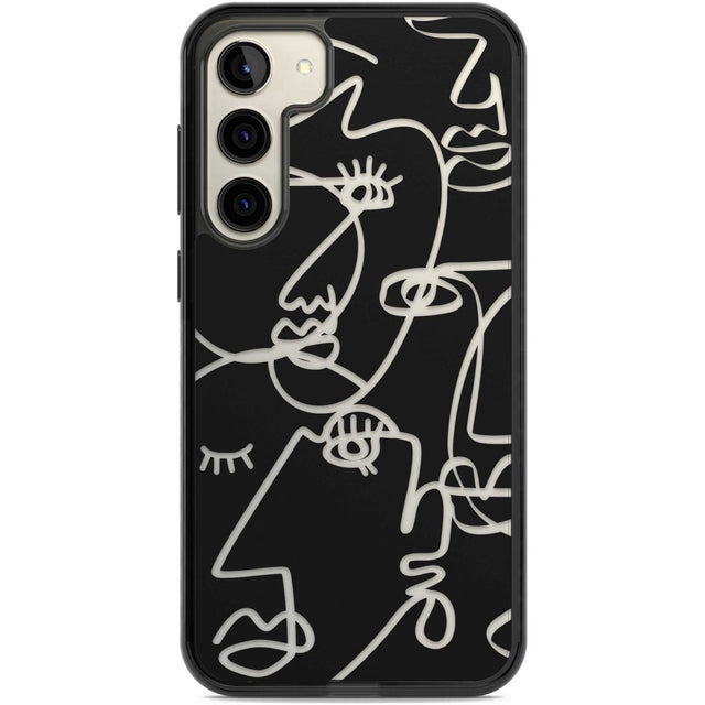 Abstract Continuous Line Faces Clear on Black Phone Case Samsung S22 Plus / Black Impact Case,Samsung S23 Plus / Black Impact Case Blanc Space