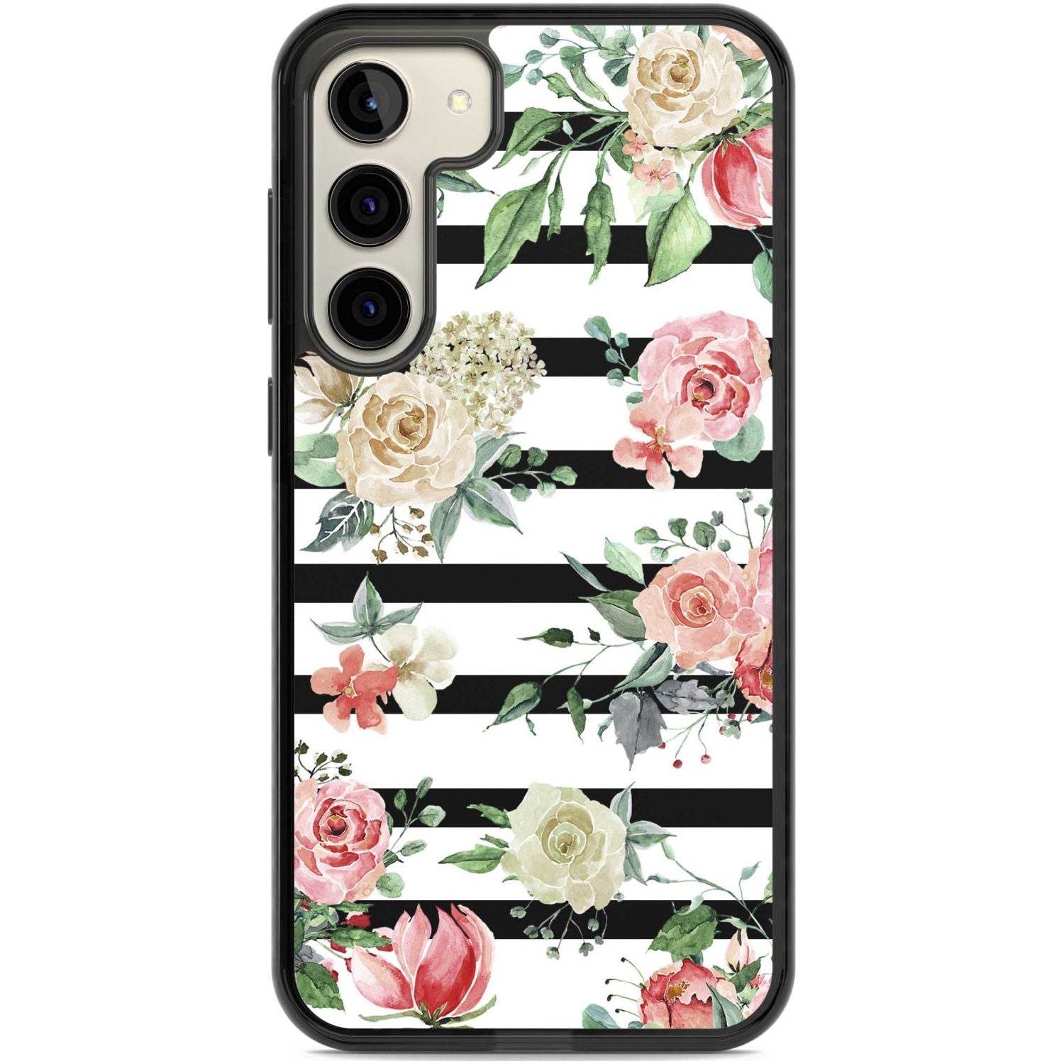 Bold Stripes & Flower Pattern Phone Case Samsung S22 Plus / Black Impact Case,Samsung S23 Plus / Black Impact Case Blanc Space