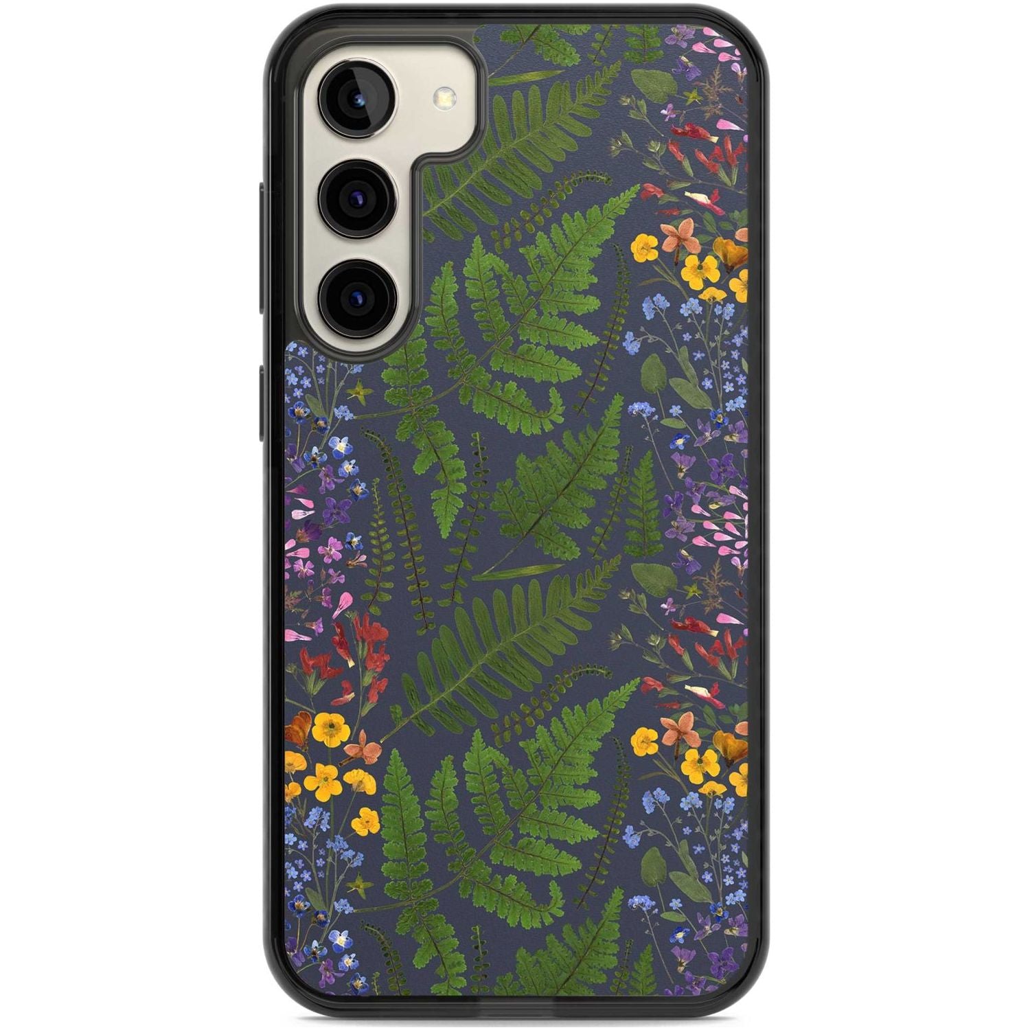 Busy Floral and Fern Design - Navy Phone Case Samsung S22 Plus / Black Impact Case,Samsung S23 Plus / Black Impact Case Blanc Space