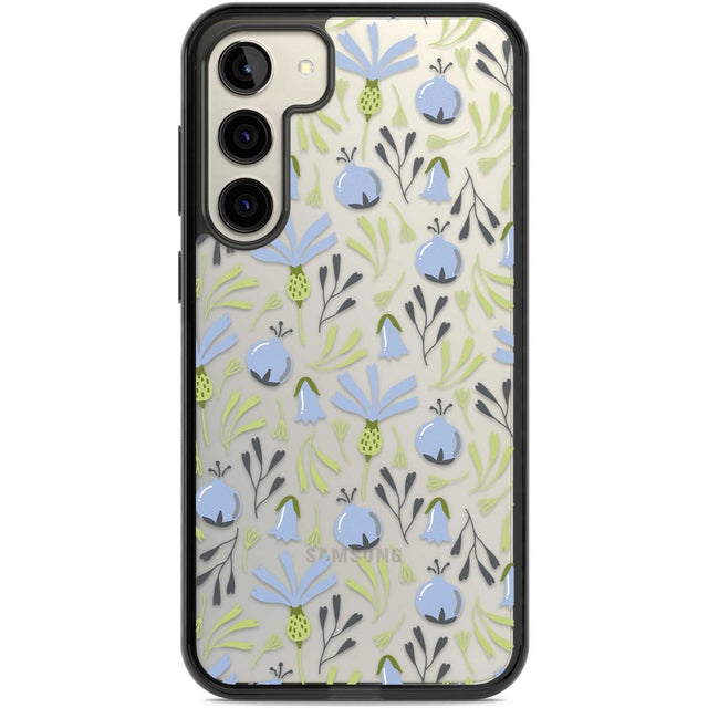 Blue Flora Transparent Floral Phone Case Samsung S22 Plus / Black Impact Case,Samsung S23 Plus / Black Impact Case Blanc Space