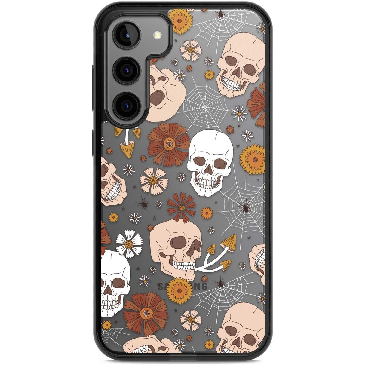 Halloween Skulls and Flowers Phone Case Samsung S22 Plus / Black Impact Case,Samsung S23 Plus / Black Impact Case Blanc Space