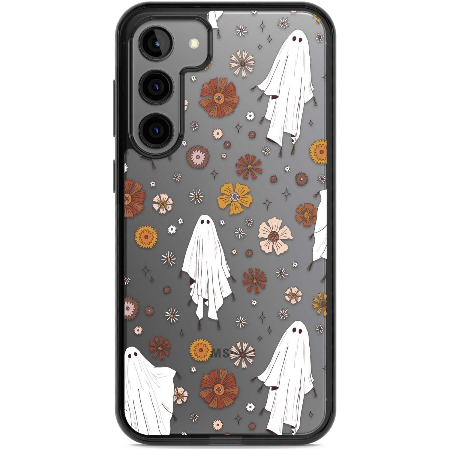 Halloween Ghosts and Flowers Phone Case Samsung S22 Plus / Black Impact Case,Samsung S23 Plus / Black Impact Case Blanc Space