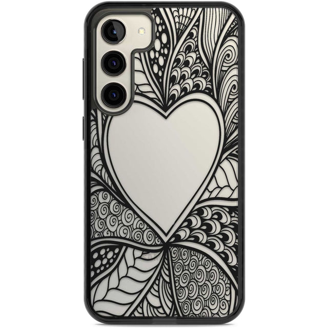 Black Henna Heart Phone Case Samsung S22 Plus / Black Impact Case,Samsung S23 Plus / Black Impact Case Blanc Space