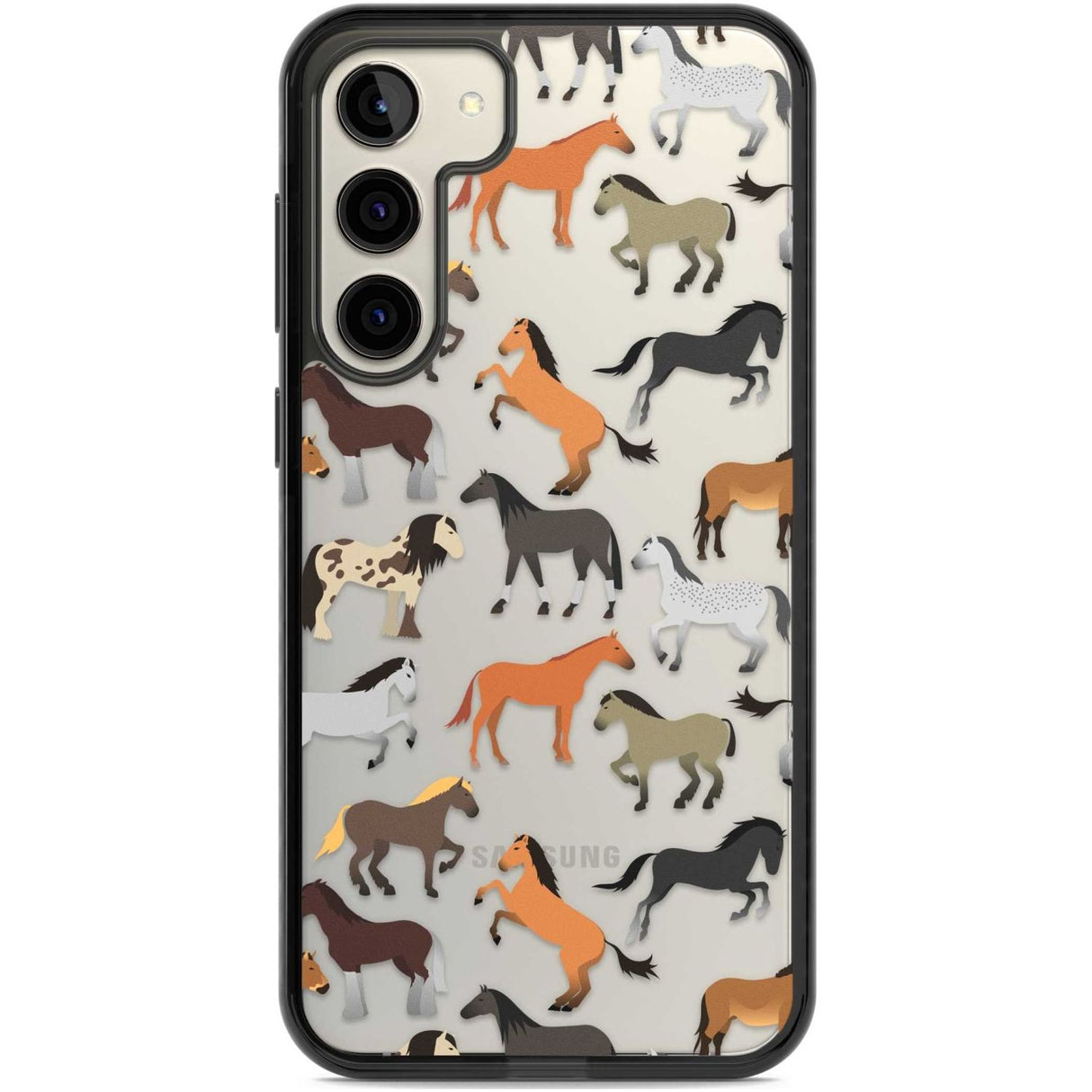 Horse Pattern Phone Case Samsung S22 Plus / Black Impact Case,Samsung S23 Plus / Black Impact Case Blanc Space