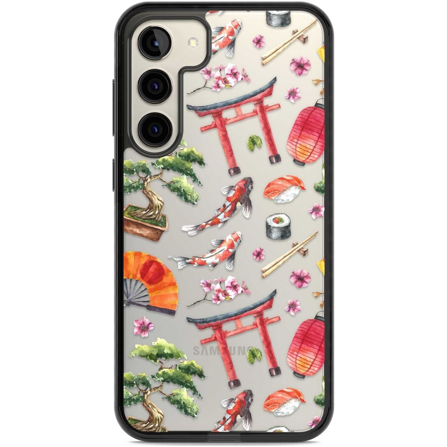 Mixed Japanese Watercolour Pattern Phone Case Samsung S22 Plus / Black Impact Case,Samsung S23 Plus / Black Impact Case Blanc Space