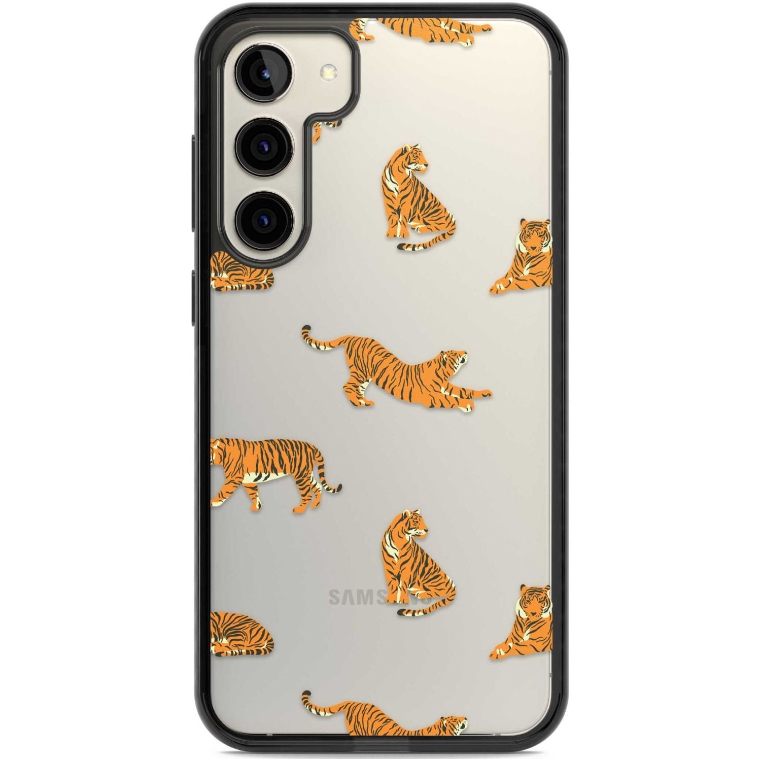 Clear Tiger Jungle Cat Pattern Phone Case Samsung S22 Plus / Black Impact Case,Samsung S23 Plus / Black Impact Case Blanc Space