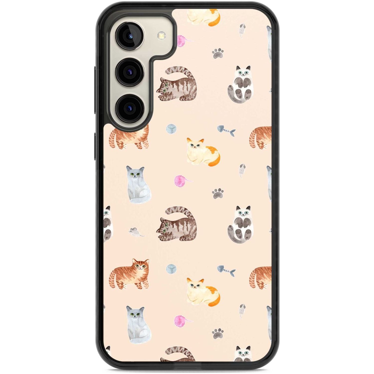 Cats with Toys Phone Case Samsung S22 Plus / Black Impact Case,Samsung S23 Plus / Black Impact Case Blanc Space