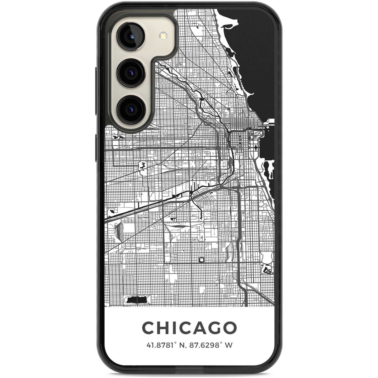 Map of Chicago, Illinois Phone Case Samsung S22 Plus / Black Impact Case,Samsung S23 Plus / Black Impact Case Blanc Space