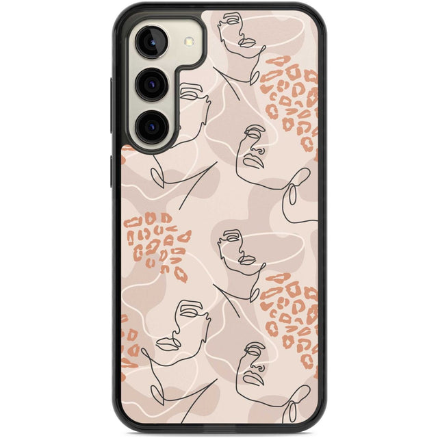 Leopard Print Stylish Abstract Faces Phone Case Samsung S22 Plus / Black Impact Case,Samsung S23 Plus / Black Impact Case Blanc Space