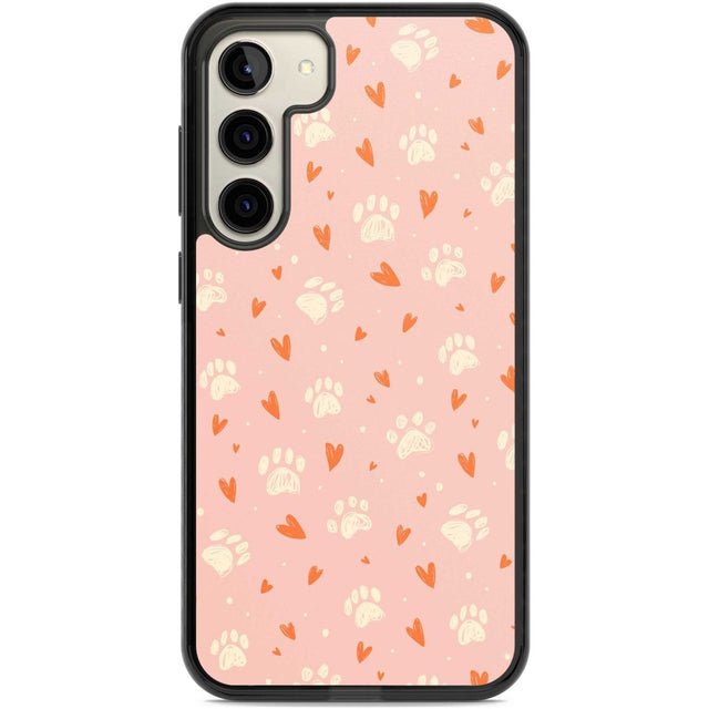 Paws & Hearts Pattern Phone Case Samsung S22 Plus / Black Impact Case,Samsung S23 Plus / Black Impact Case Blanc Space