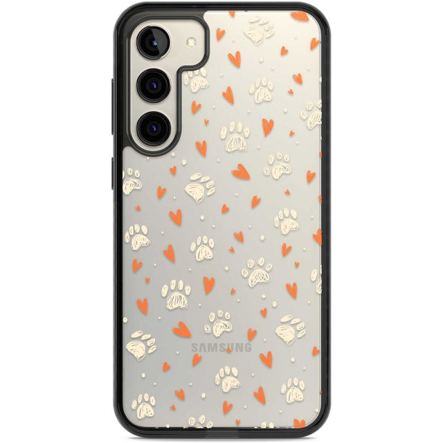 Paws & Hearts Pattern (Clear) Phone Case Samsung S22 Plus / Black Impact Case,Samsung S23 Plus / Black Impact Case Blanc Space