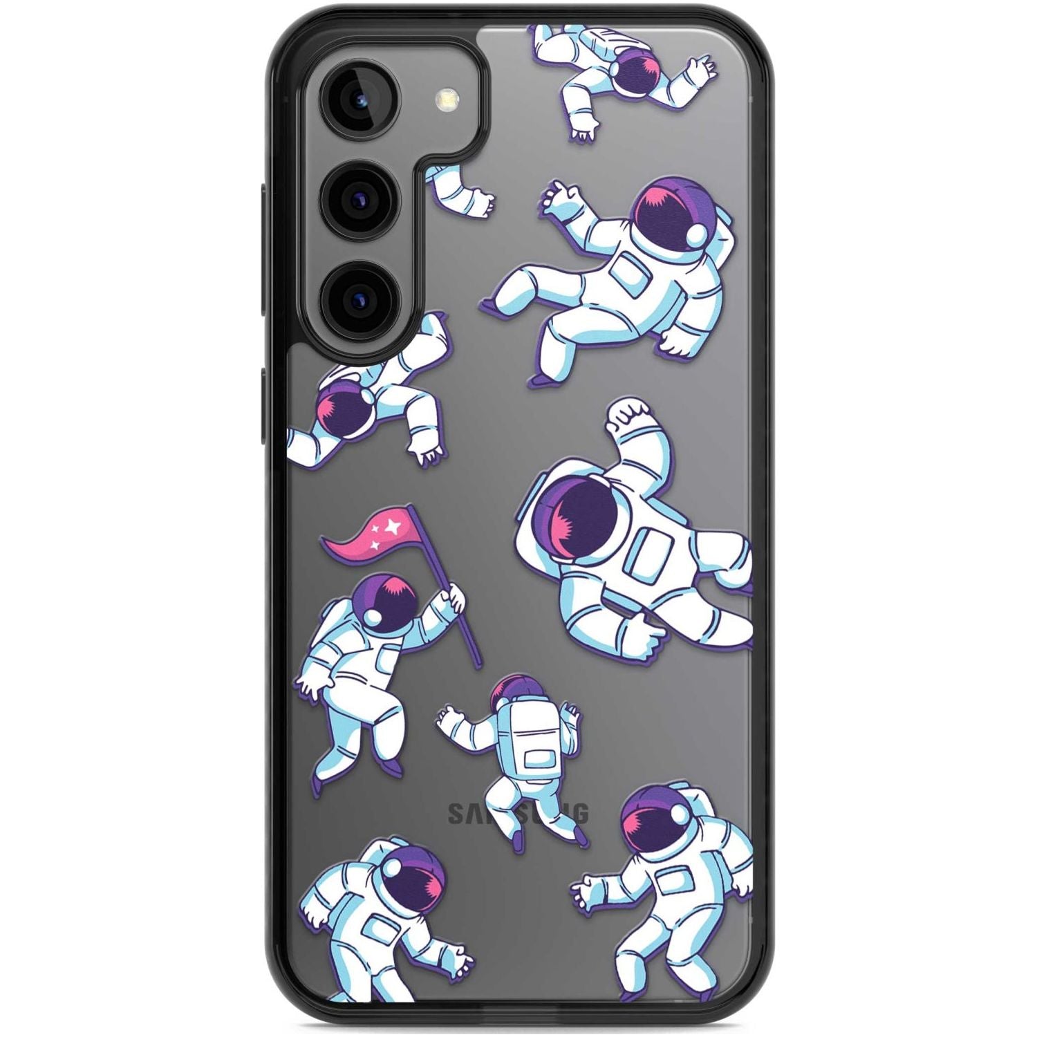 Astronaut Pattern Phone Case Samsung S22 Plus / Black Impact Case,Samsung S23 Plus / Black Impact Case Blanc Space