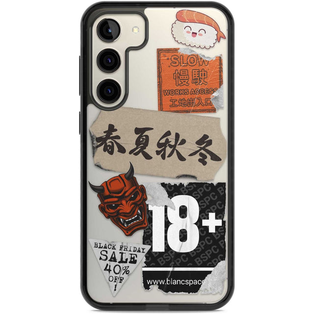Asian Sticker Mix Phone Case Samsung S22 Plus / Black Impact Case,Samsung S23 Plus / Black Impact Case Blanc Space