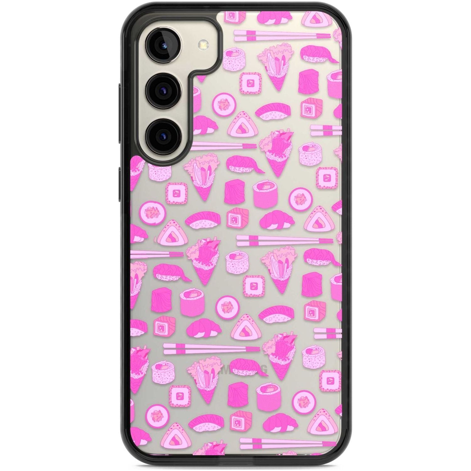 Bright Pink Sushi Pattern Phone Case Samsung S22 Plus / Black Impact Case,Samsung S23 Plus / Black Impact Case Blanc Space