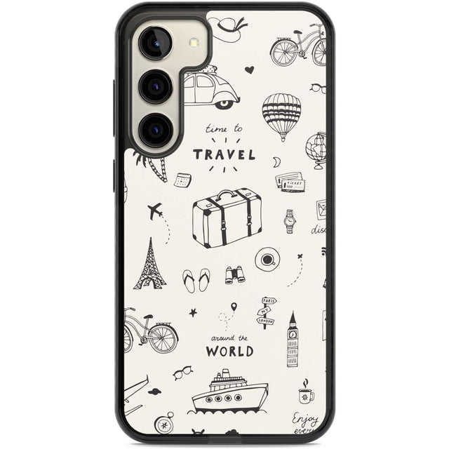Cute Travel Pattern, White on Phone Case Samsung S22 Plus / Black Impact Case,Samsung S23 Plus / Black Impact Case Blanc Space