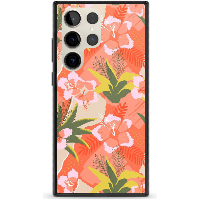 Hawaiian Flowers Abstract Pattern Phone Case Samsung S22 Ultra / Black Impact Case,Samsung S23 Ultra / Black Impact Case Blanc Space