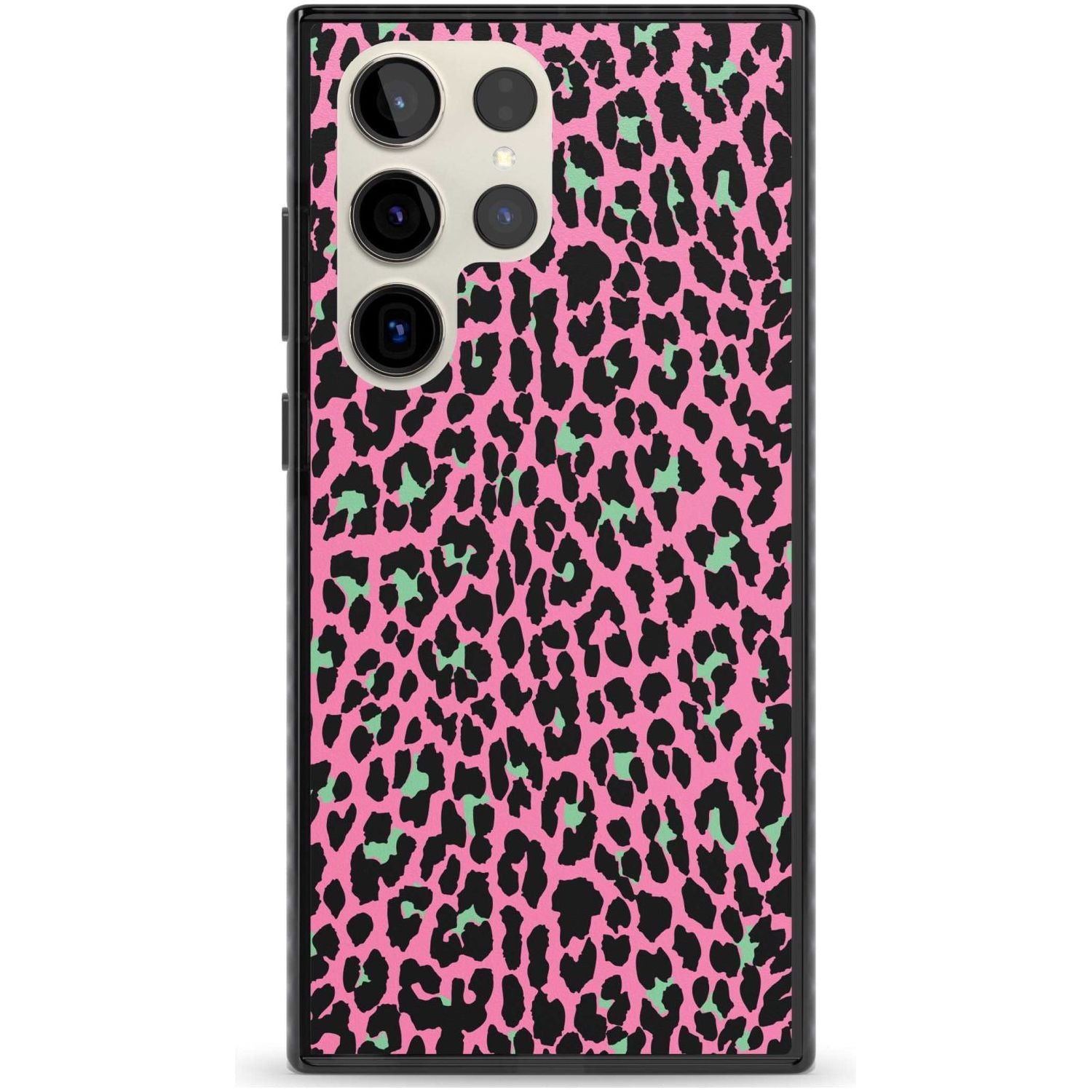 Green on Pink Leopard Print Pattern Phone Case Samsung S22 Ultra / Black Impact Case,Samsung S23 Ultra / Black Impact Case Blanc Space
