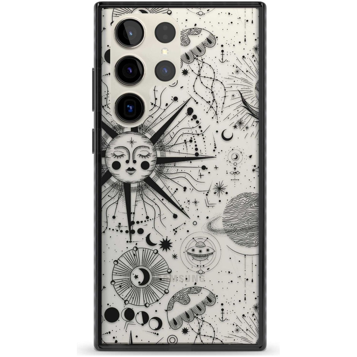 Large Sun Vintage Astrological Phone Case Samsung S22 Ultra / Black Impact Case,Samsung S23 Ultra / Black Impact Case Blanc Space