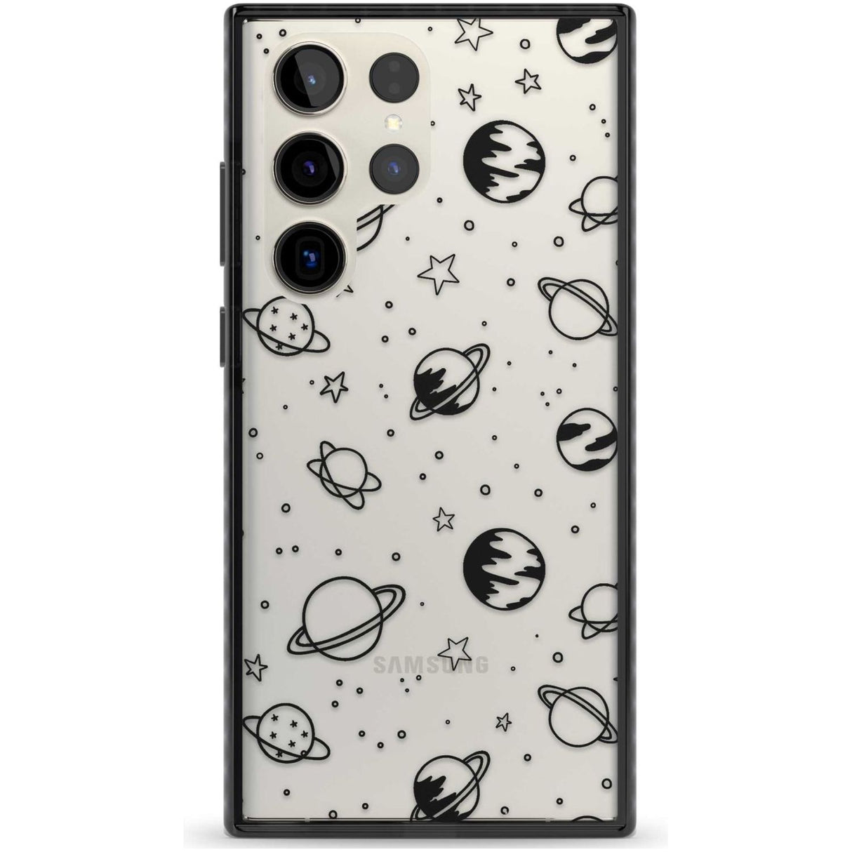Cosmic Outer Space Design Black on Clear Phone Case Samsung S22 Ultra / Black Impact Case,Samsung S23 Ultra / Black Impact Case Blanc Space