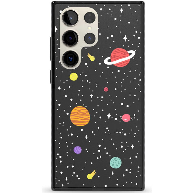 Cute Cartoon Planets Phone Case Samsung S22 Ultra / Black Impact Case,Samsung S23 Ultra / Black Impact Case Blanc Space
