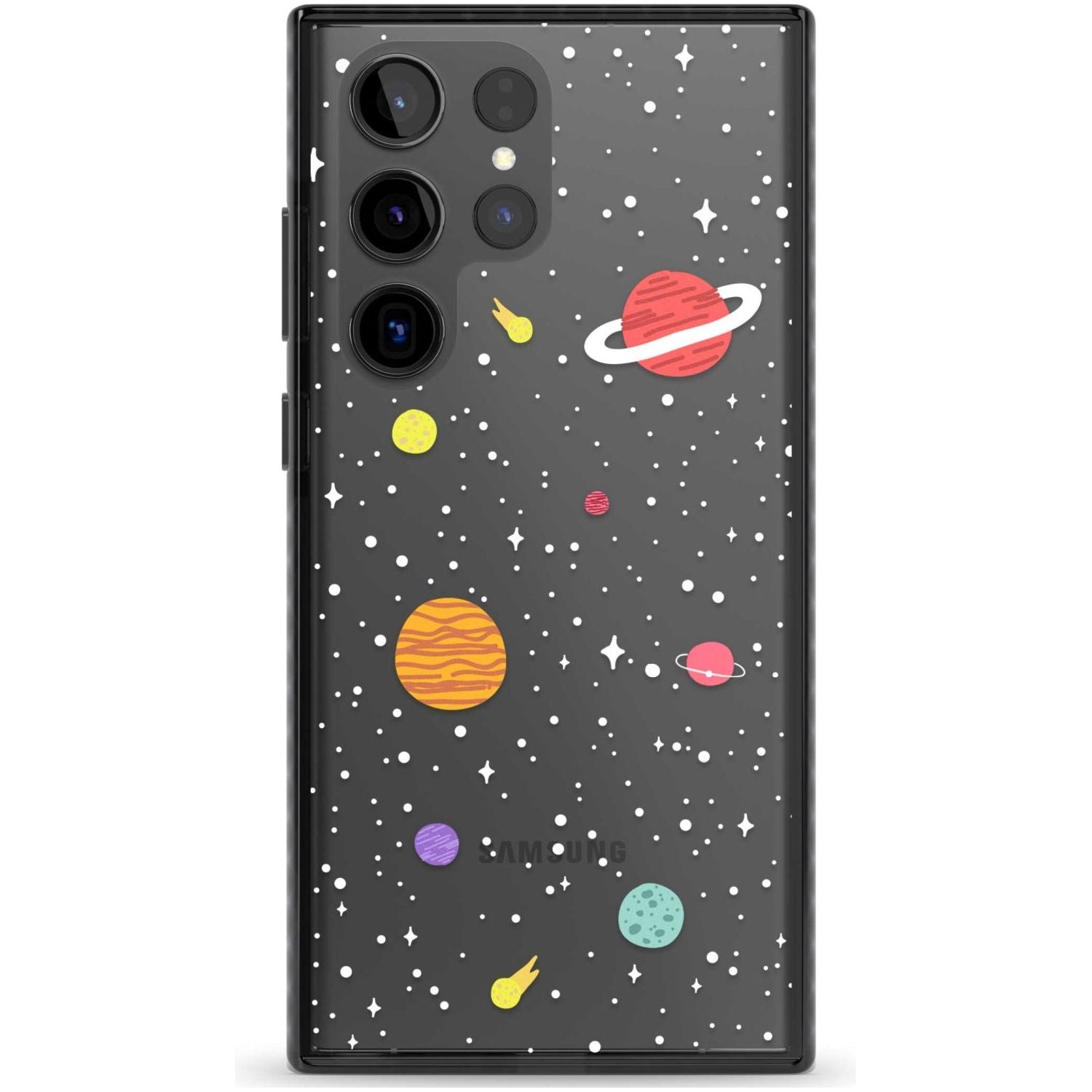 Cute Cartoon Planets (Clear) Phone Case Samsung S22 Ultra / Black Impact Case,Samsung S23 Ultra / Black Impact Case Blanc Space