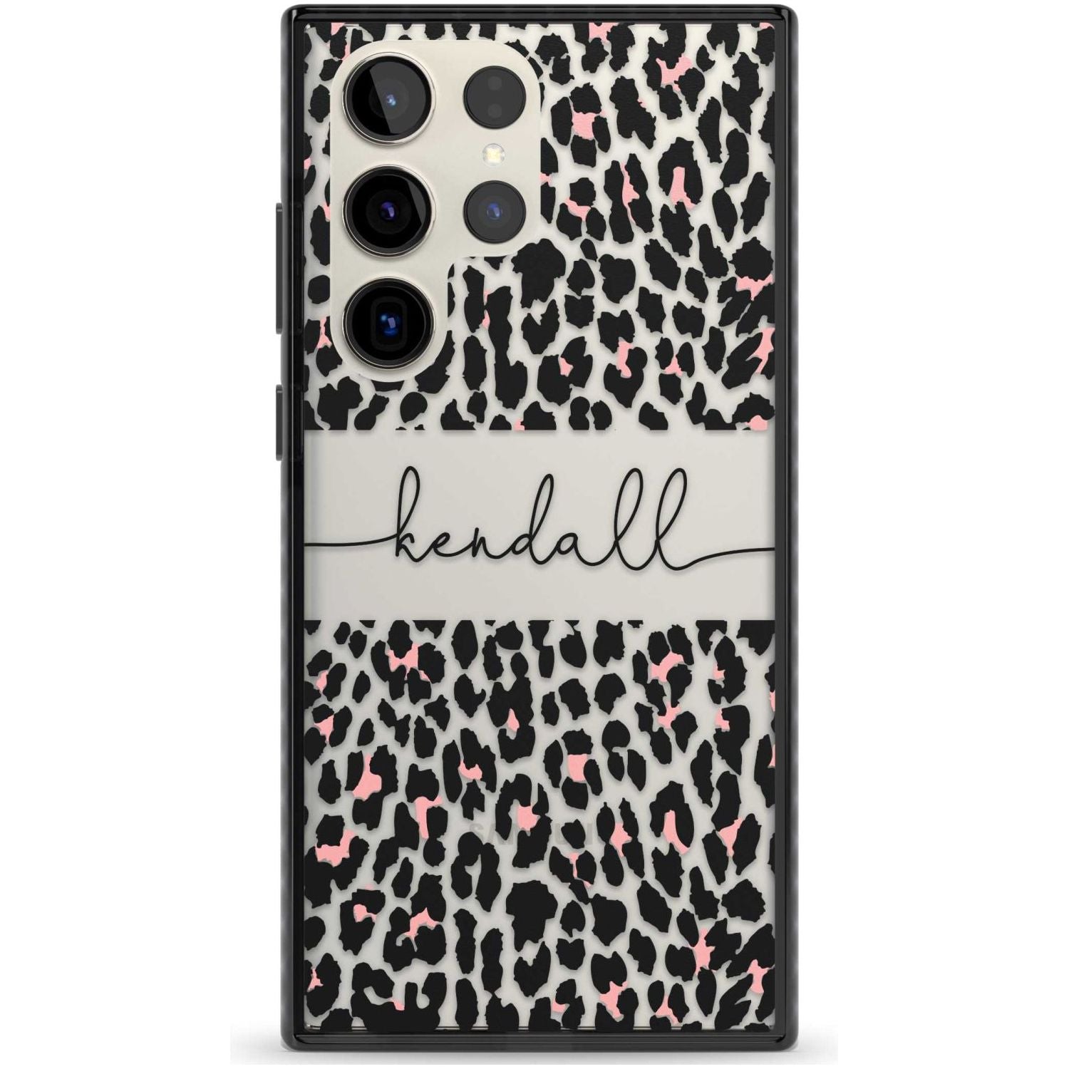 Personalised Pink & Cursive Leopard Spots Custom Phone Case Samsung S22 Ultra / Black Impact Case,Samsung S23 Ultra / Black Impact Case Blanc Space