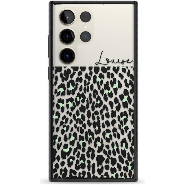 Personalised Seafoam Green & Cursive Leopard Spots Custom Phone Case Samsung S22 Ultra / Black Impact Case,Samsung S23 Ultra / Black Impact Case Blanc Space