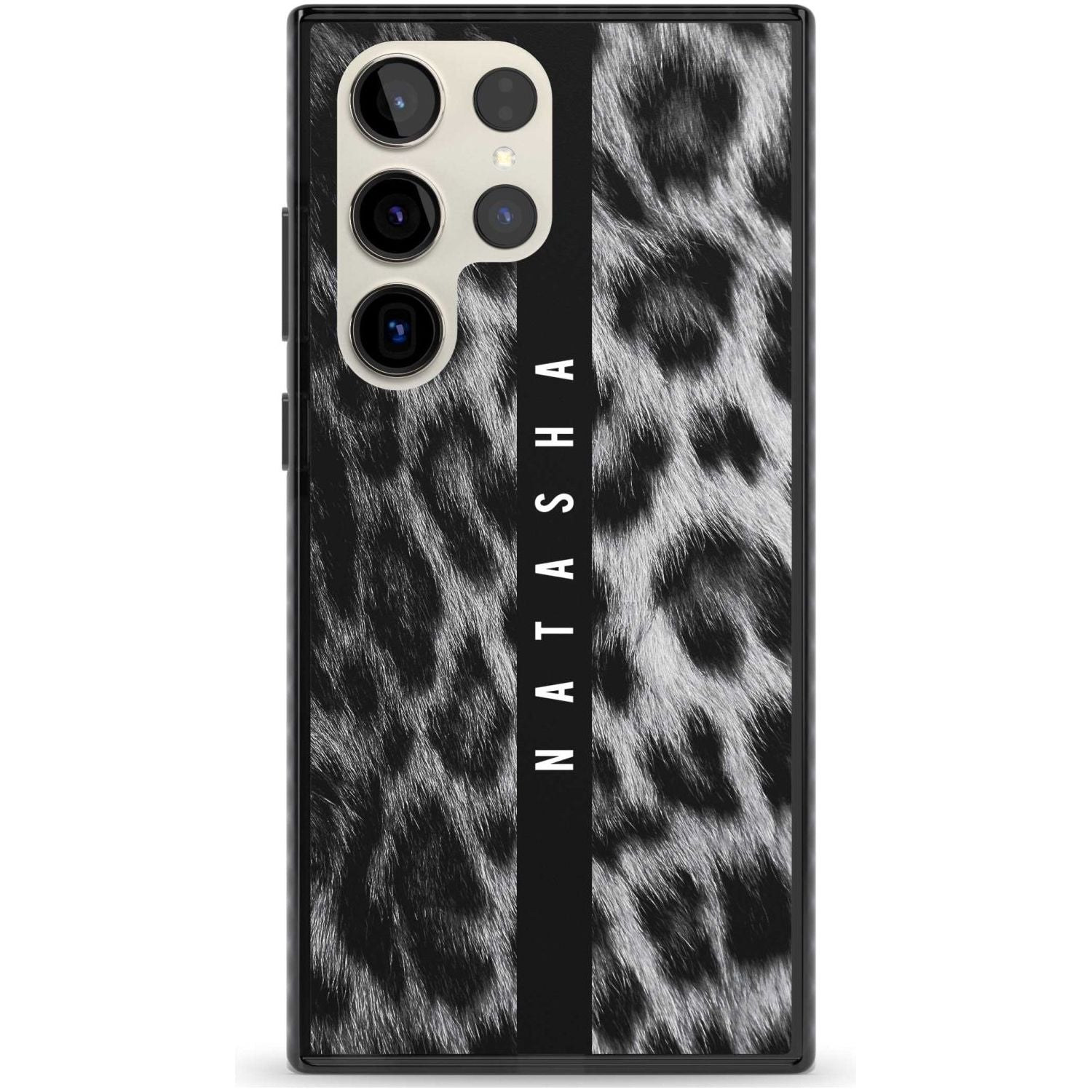 Personalised Snow Leopard Print Custom Phone Case Samsung S22 Ultra / Black Impact Case,Samsung S23 Ultra / Black Impact Case Blanc Space