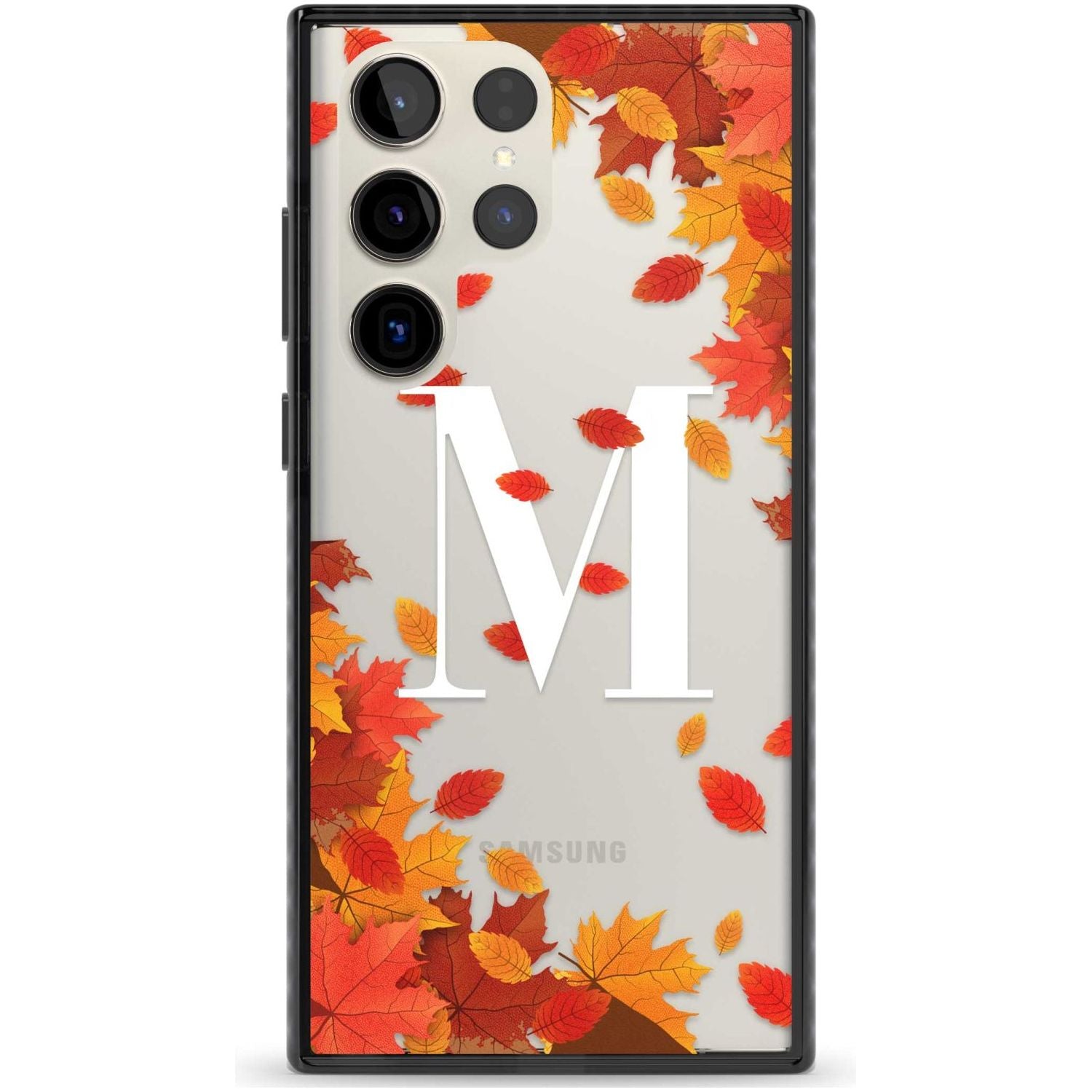 Personalised Monogram Autumn Leaves Custom Phone Case Samsung S22 Ultra / Black Impact Case,Samsung S23 Ultra / Black Impact Case Blanc Space