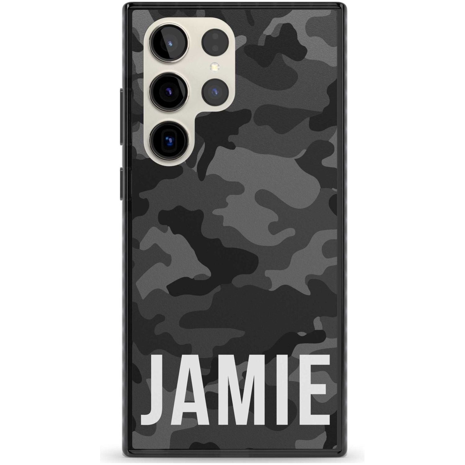 Personalised Horizontal Name Black Camouflage Custom Phone Case Samsung S22 Ultra / Black Impact Case,Samsung S23 Ultra / Black Impact Case Blanc Space