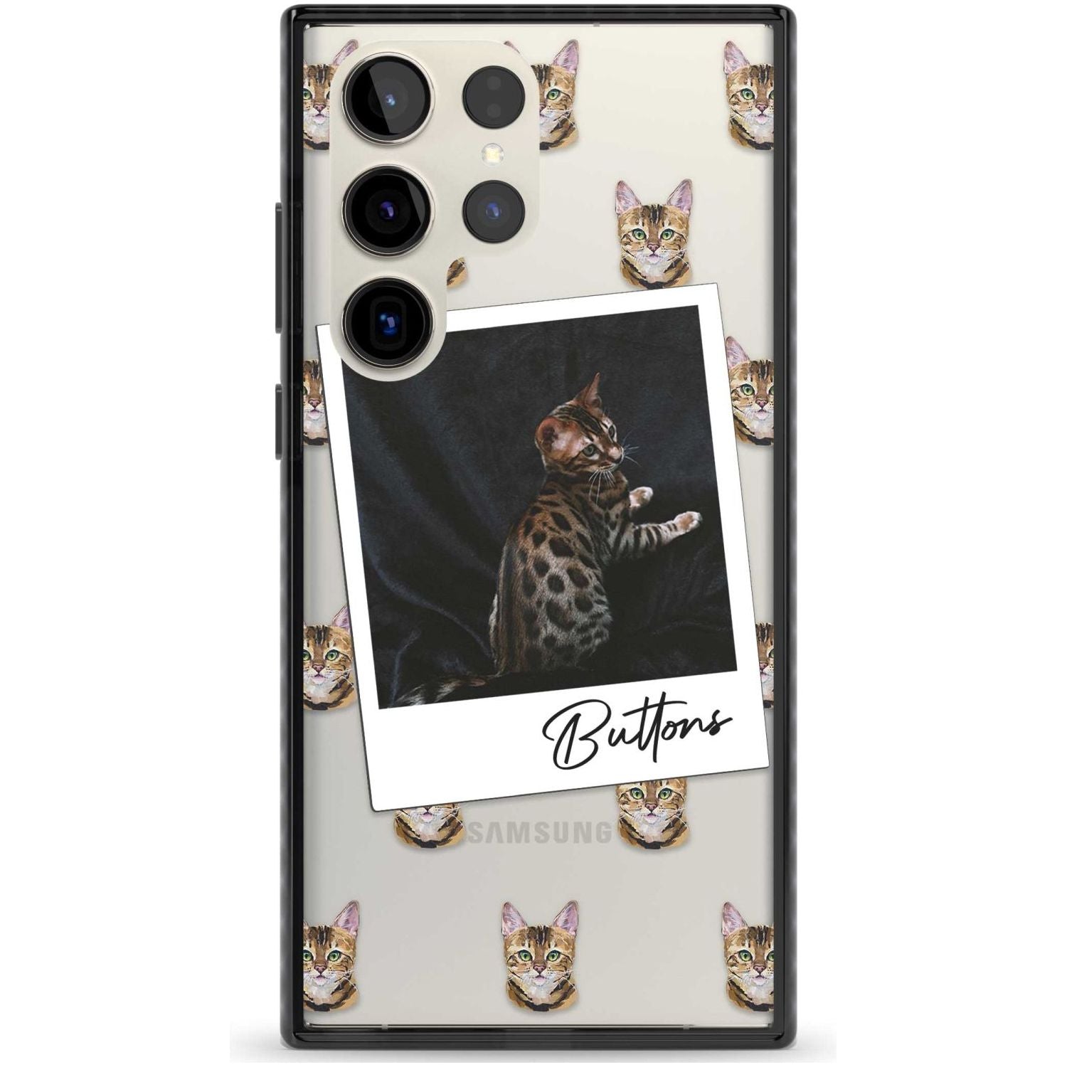 Personalised Bengal Cat Photo Custom Phone Case Samsung S22 Ultra / Black Impact Case,Samsung S23 Ultra / Black Impact Case Blanc Space