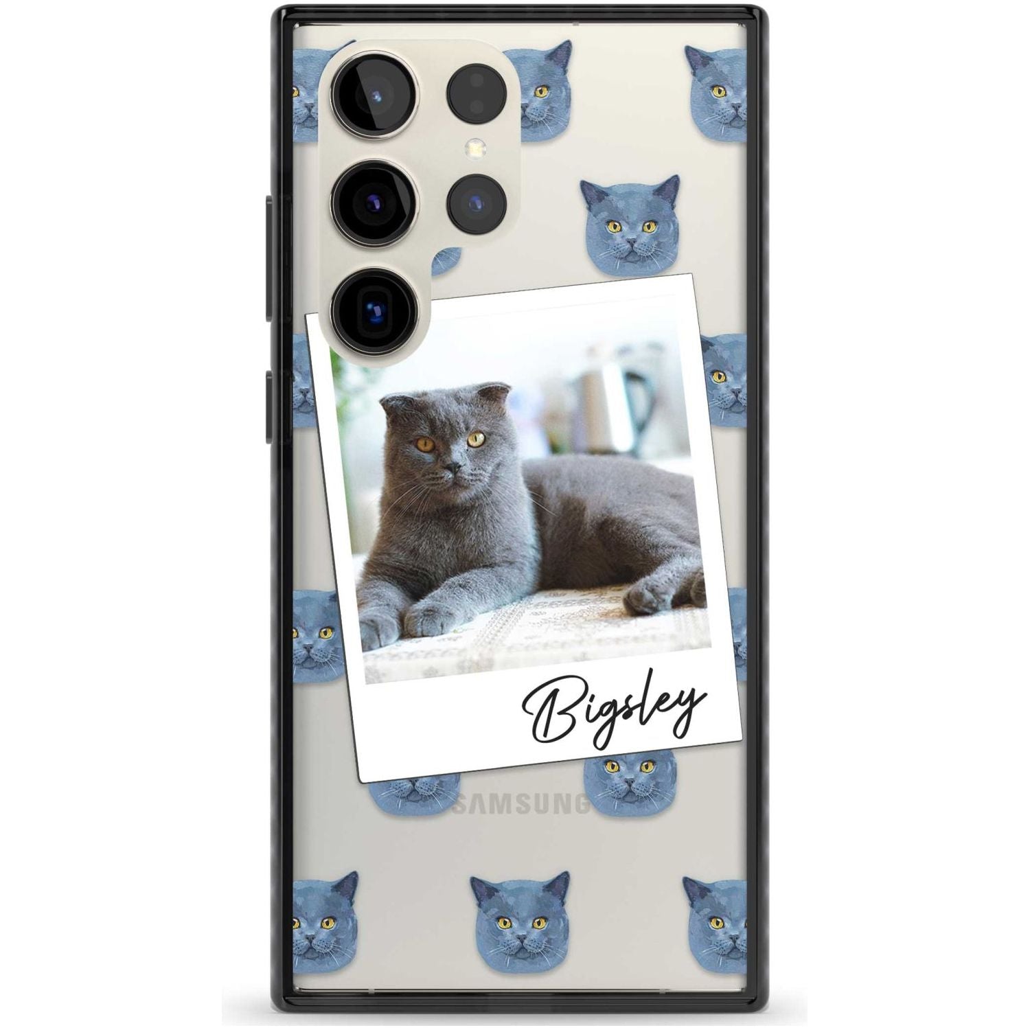 Personalised English Blue Cat Photo Custom Phone Case Samsung S22 Ultra / Black Impact Case,Samsung S23 Ultra / Black Impact Case Blanc Space
