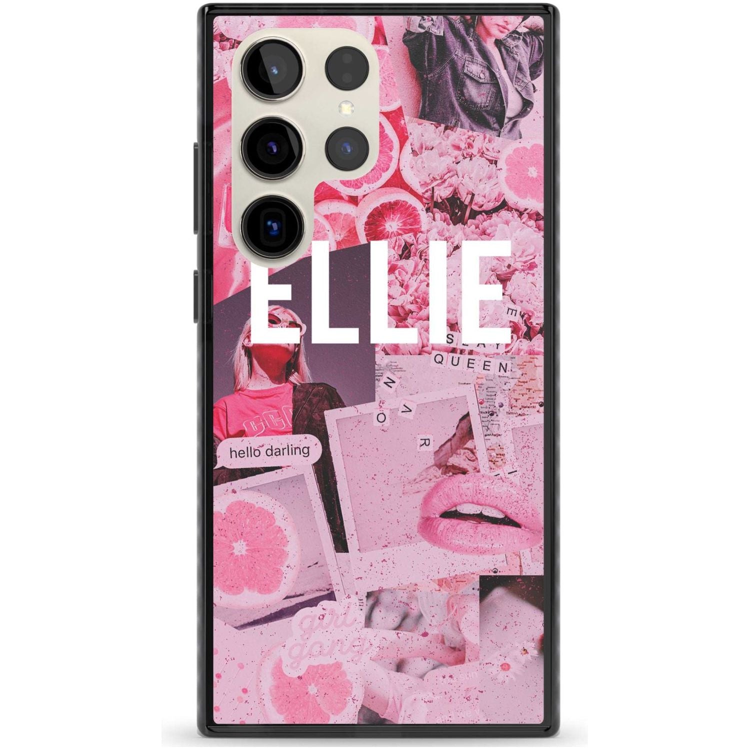 Personalised Sweet Pink Fashion Collage Custom Phone Case Samsung S22 Ultra / Black Impact Case,Samsung S23 Ultra / Black Impact Case Blanc Space