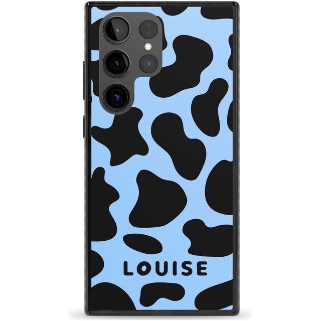 Personalised Blue and Black Cow Print Custom Phone Case Samsung S22 Ultra / Black Impact Case,Samsung S23 Ultra / Black Impact Case Blanc Space
