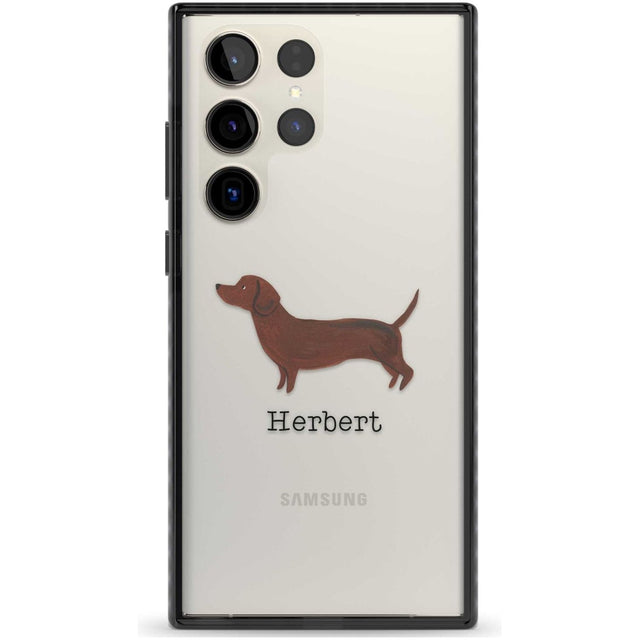 Personalised Hand Painted Sausage Dog Custom Phone Case Samsung S22 Ultra / Black Impact Case,Samsung S23 Ultra / Black Impact Case Blanc Space