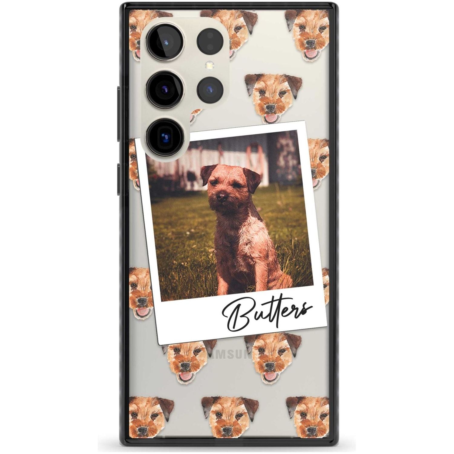 Personalised Border Terrier - Dog Photo Custom Phone Case Samsung S22 Ultra / Black Impact Case,Samsung S23 Ultra / Black Impact Case Blanc Space