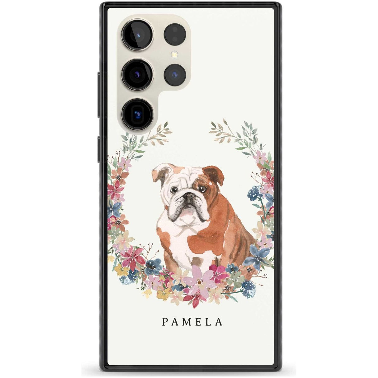 Personalised English Bulldog - Watercolour Dog Portrait Custom Phone Case Samsung S22 Ultra / Black Impact Case,Samsung S23 Ultra / Black Impact Case Blanc Space