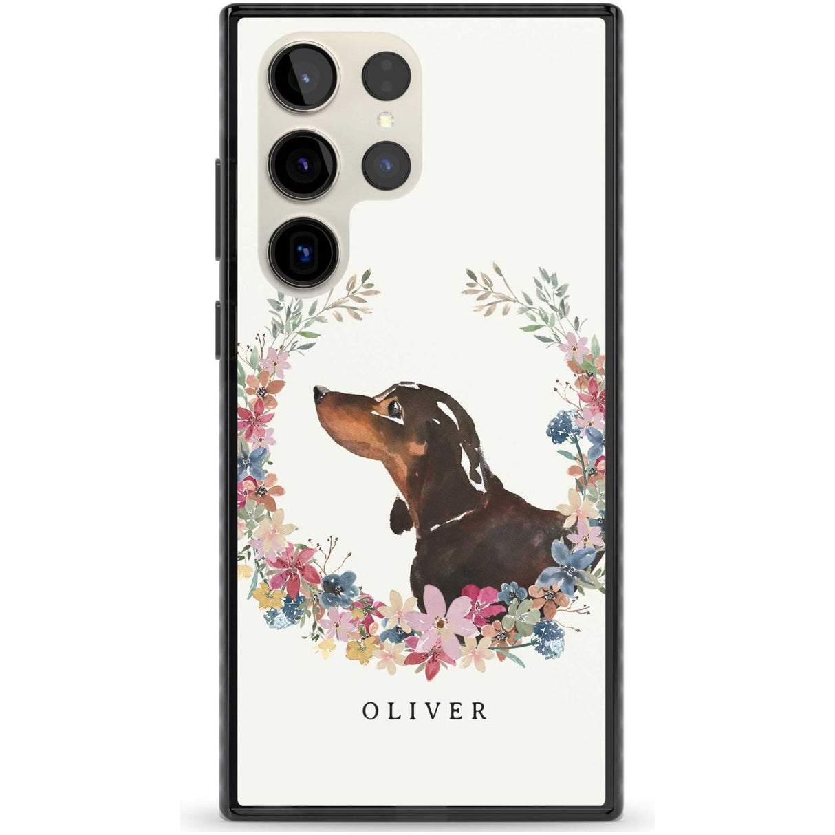 Personalised Black & Tan Dachshund - Watercolour Dog Portrait Custom Phone Case Samsung S22 Ultra / Black Impact Case,Samsung S23 Ultra / Black Impact Case Blanc Space