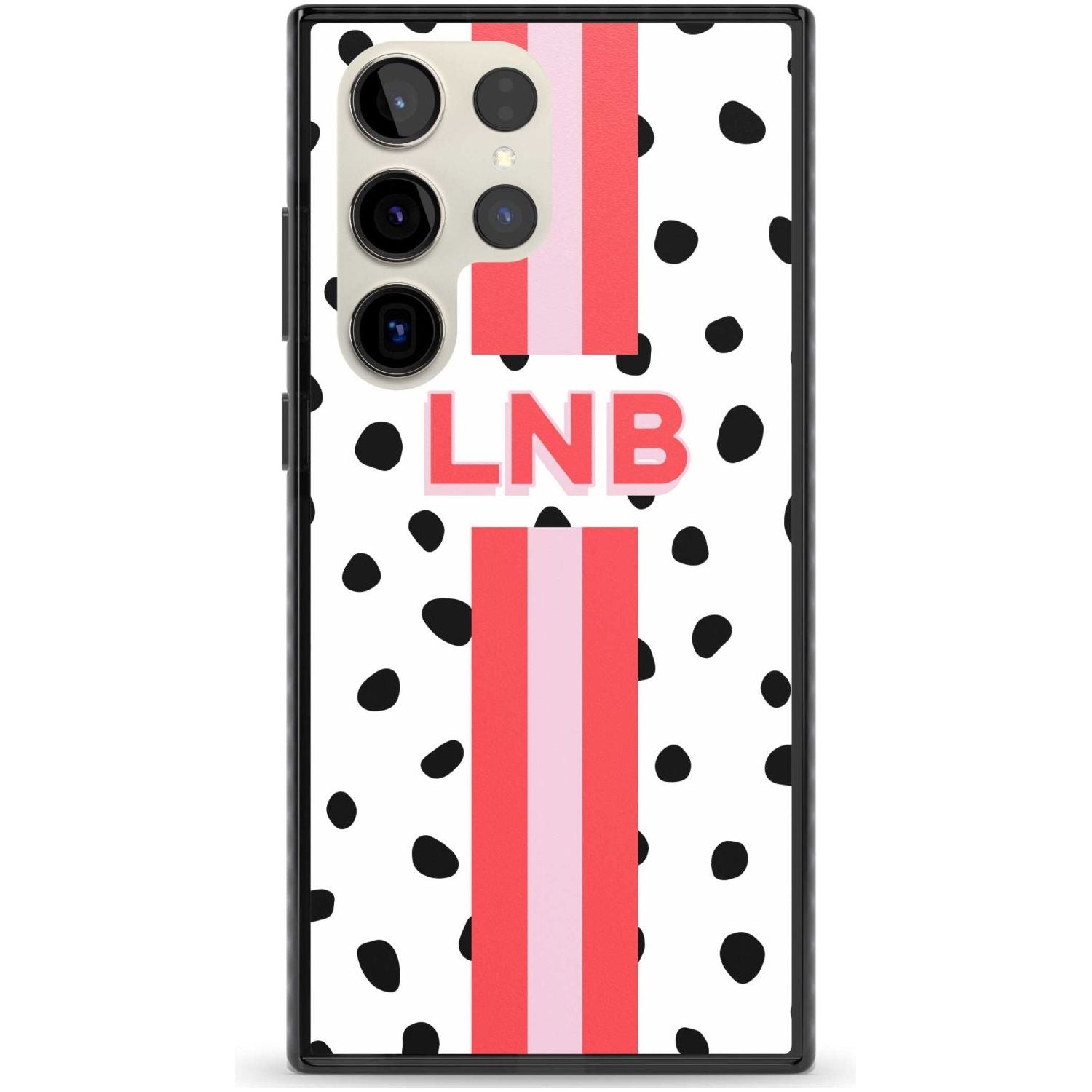 Personalised Polka & Pink Stripe Custom Phone Case Samsung S22 Ultra / Black Impact Case,Samsung S23 Ultra / Black Impact Case Blanc Space