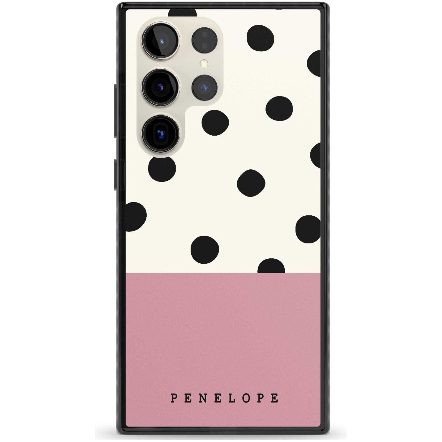 Personalised Pink Border Polka Dot Custom Phone Case Samsung S22 Ultra / Black Impact Case,Samsung S23 Ultra / Black Impact Case Blanc Space