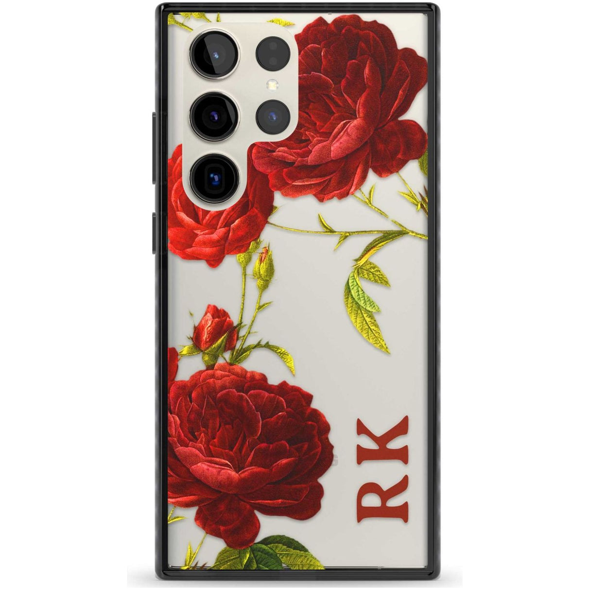 Personalised Clear Vintage Floral Red Roses Custom Phone Case Samsung S22 Ultra / Black Impact Case,Samsung S23 Ultra / Black Impact Case Blanc Space