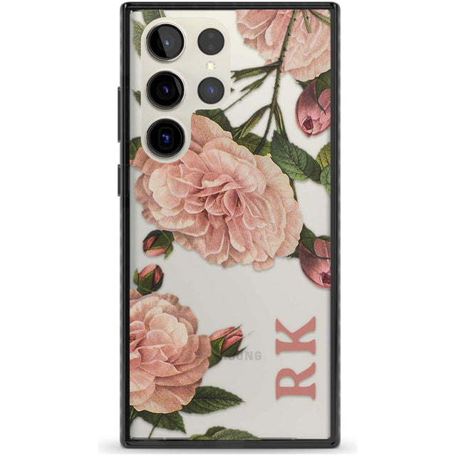 Personalised Clear Vintage Floral Pale Pink Peonies Custom Phone Case Samsung S22 Ultra / Black Impact Case,Samsung S23 Ultra / Black Impact Case Blanc Space