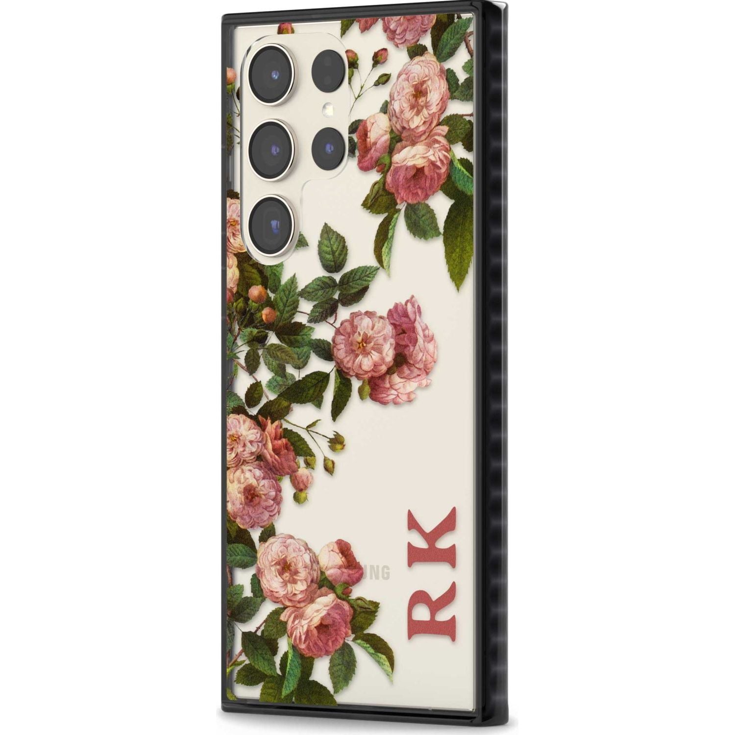Personalised Clear Vintage Floral Pink Garden Roses