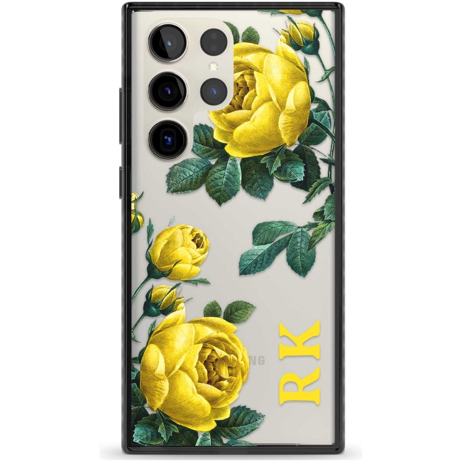 Personalised Clear Vintage Floral Yellow Roses Custom Phone Case Samsung S22 Ultra / Black Impact Case,Samsung S23 Ultra / Black Impact Case Blanc Space