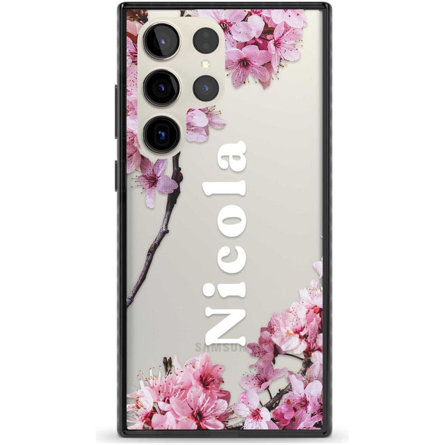 Personalised Cherry Blossoms with Text Custom Phone Case Samsung S22 Ultra / Black Impact Case,Samsung S23 Ultra / Black Impact Case Blanc Space