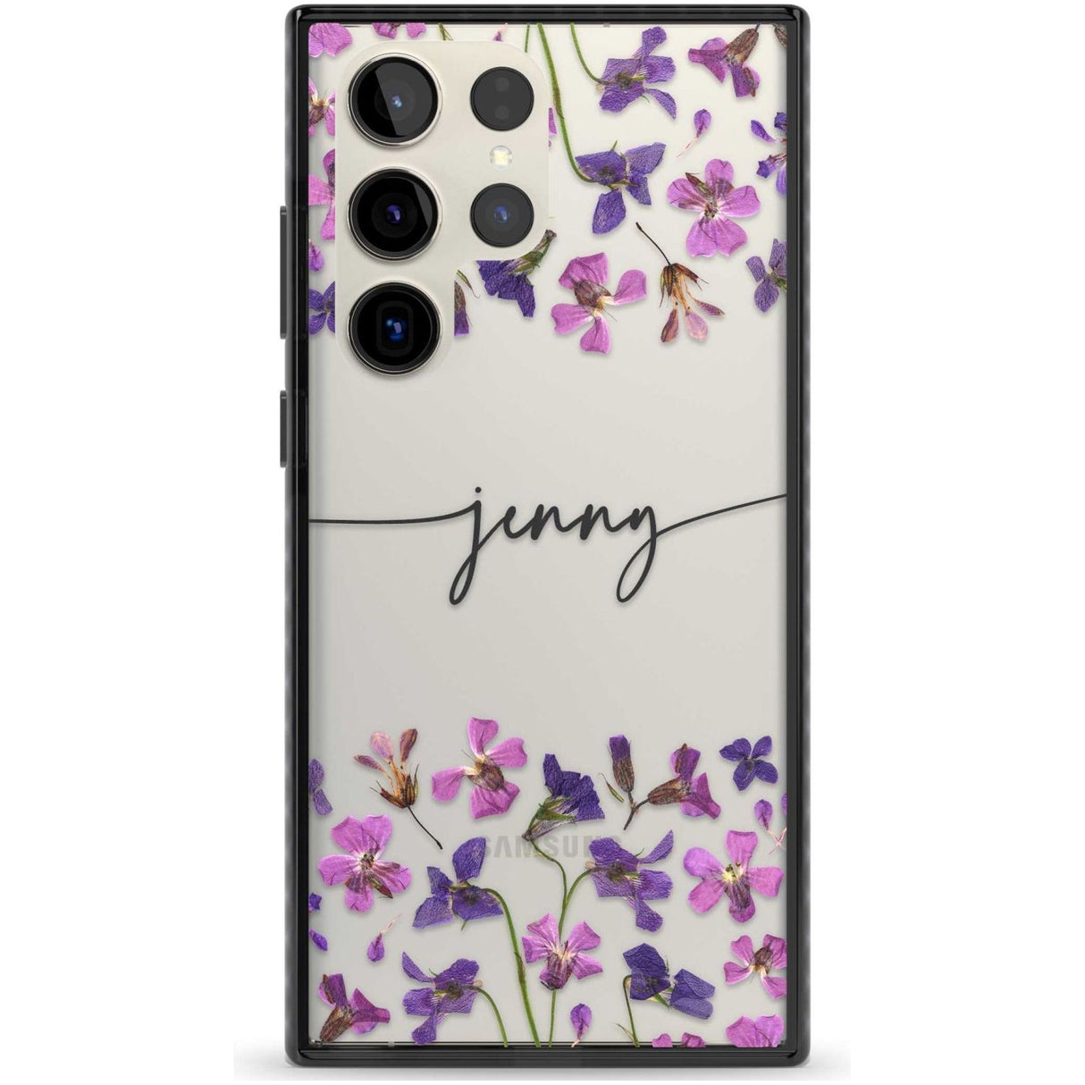 Personalised Purple Violets Custom Phone Case Samsung S22 Ultra / Black Impact Case,Samsung S23 Ultra / Black Impact Case Blanc Space