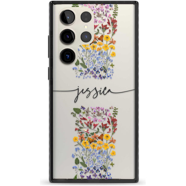 Personalised Wildflower Floral Stripe Personalised Custom Phone Case Samsung S22 Ultra / Black Impact Case,Samsung S23 Ultra / Black Impact Case Blanc Space