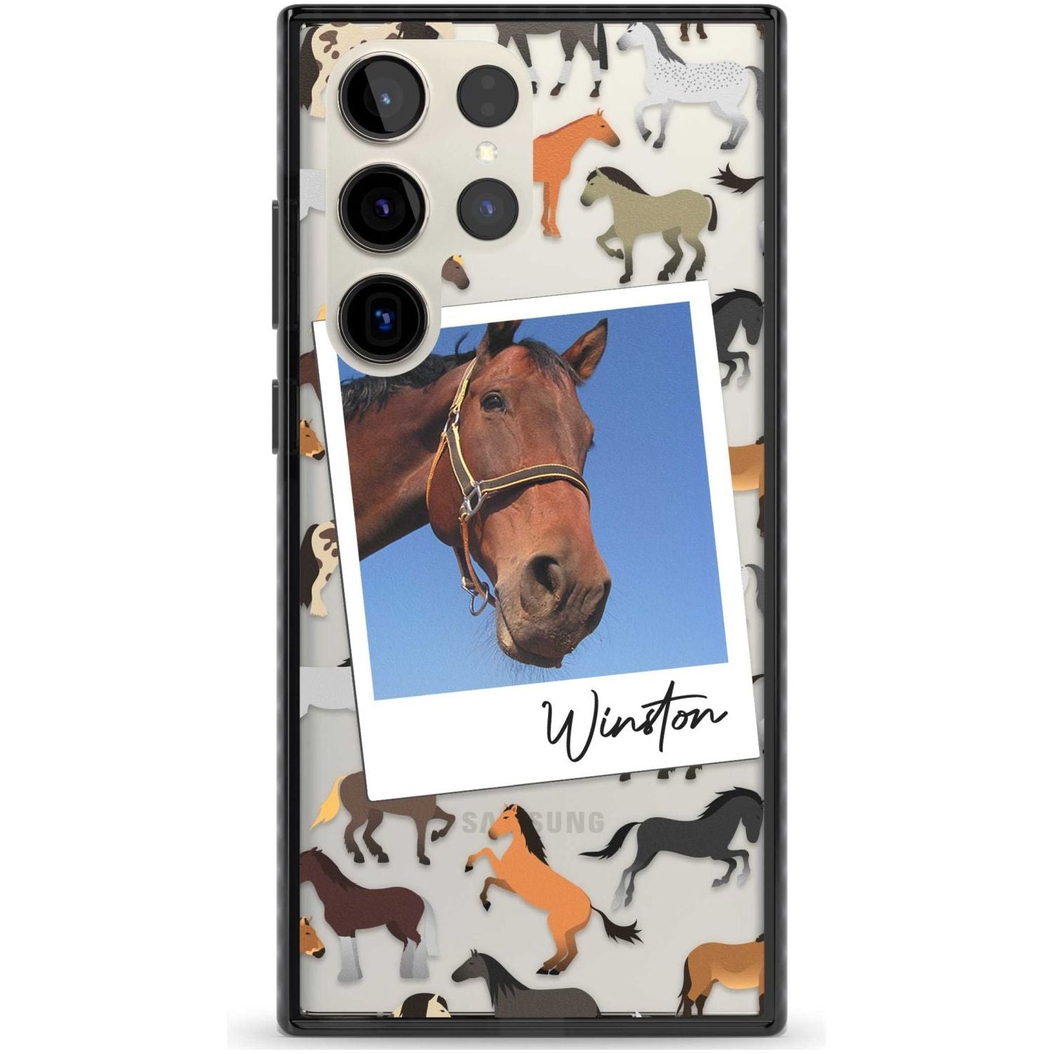 Personalised Horse Polaroid Custom Phone Case Samsung S22 Ultra / Black Impact Case,Samsung S23 Ultra / Black Impact Case Blanc Space