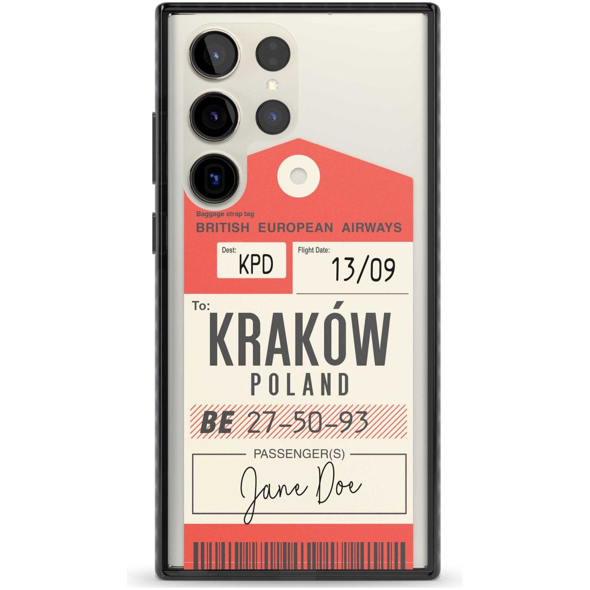 Personalised Vintage BEA Luggage Tag Custom Phone Case Samsung S22 Ultra / Black Impact Case,Samsung S23 Ultra / Black Impact Case Blanc Space